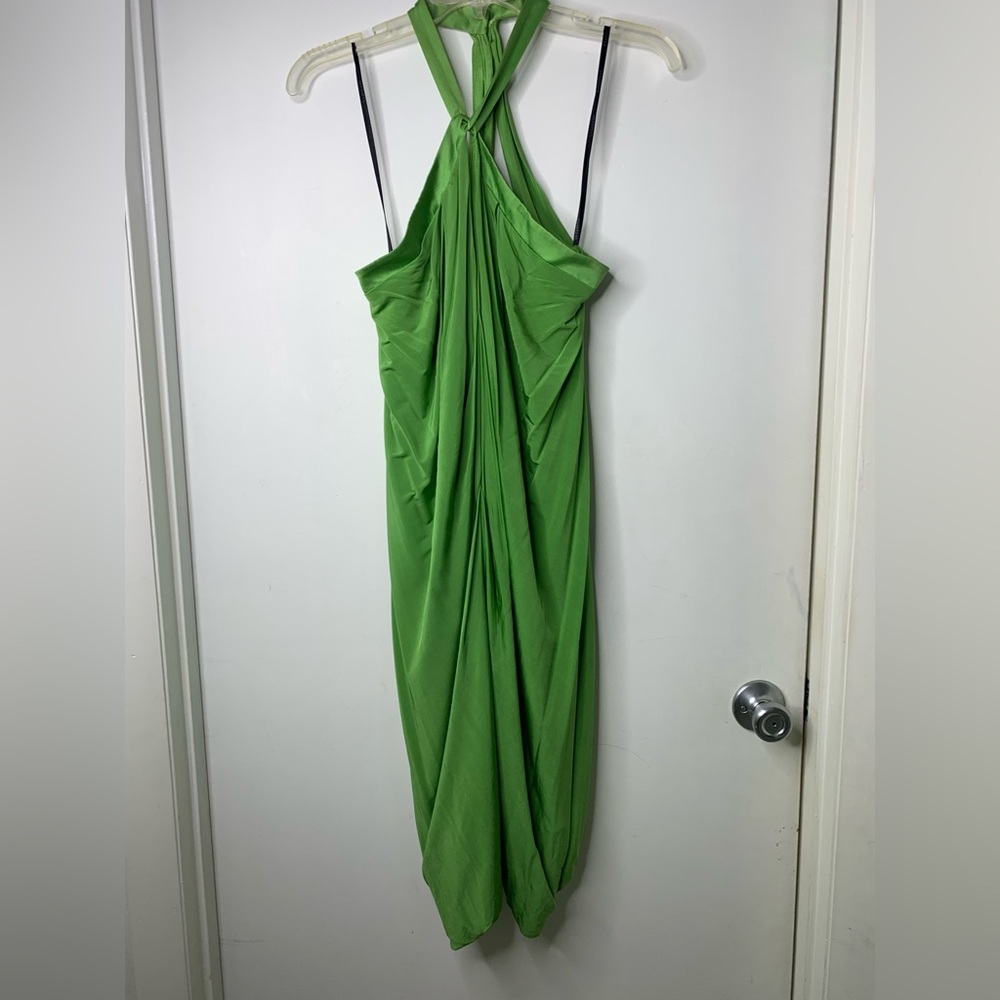 Lime Green Bebe Halter Dress with Ruched Butt Size L